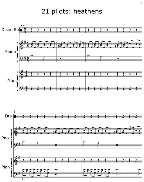 21 pilots: heathens - Sheet music for Drum Set, Piano