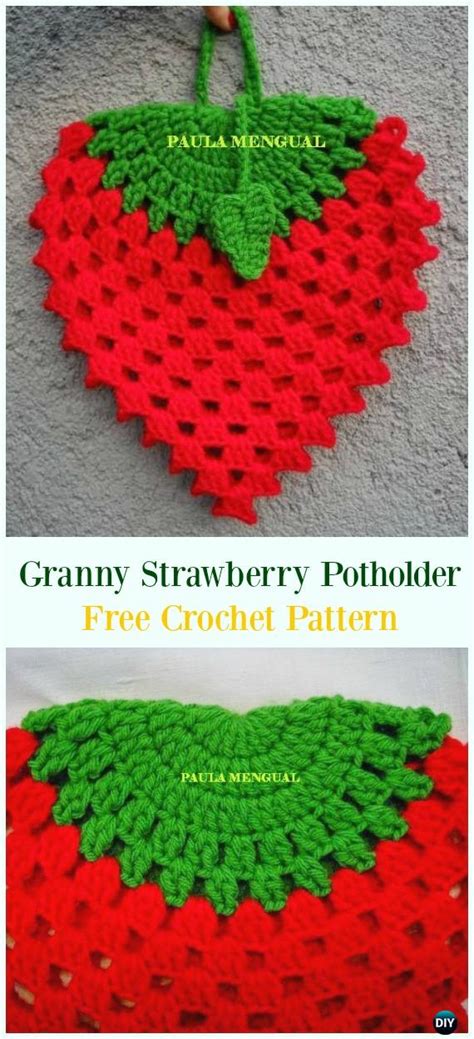 Crochet Granny Strawberry Potholder Free Pattern- #Crochet; # Potholder ...