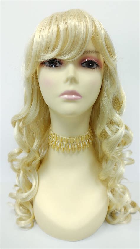 22 Inch Light Blonde Long Curly Wig With Bangs. Synthetic - Etsy