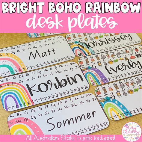 Bright Boho Rainbow Editable Desk Plates - Stay Classy Classrooms