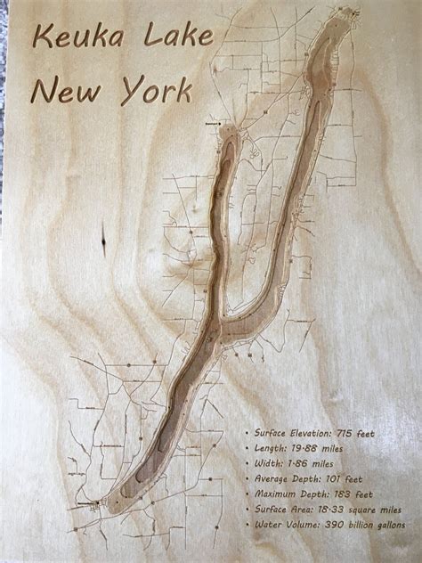 Keuka Lake Map with Depth Contours