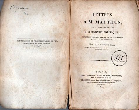 Jean Baptiste Say - Lettres à M. Malthus, Sur Différens - Catawiki