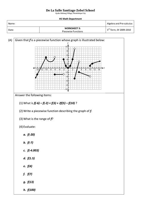 Piecewise Functions Practice Worksheets