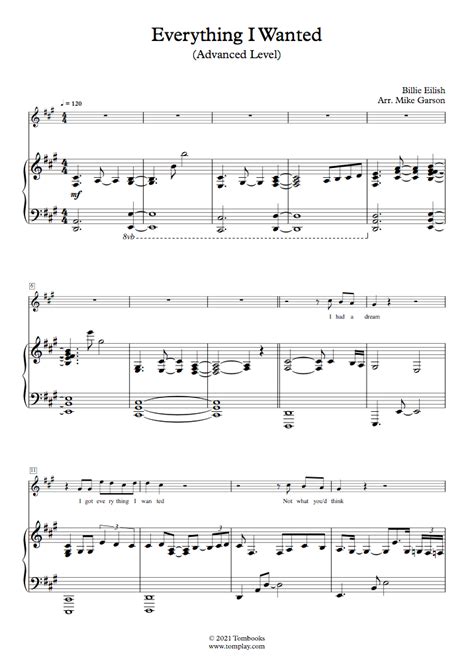 Everything I Wanted (Advanced Level, Solo Piano) (Billie Eilish) - Piano Sheet Music