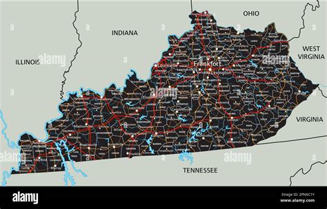 High detailed Kentucky road map with labeling Stock Vector Image & Art - Alamy