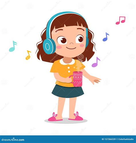 Happy Kid Listening Music Vector Stock Illustration - Illustration of listen, headset: 157366339