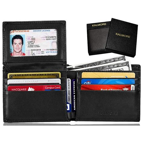 KALMORE - Men's Genuine Leather RFID Blocking Flip ID Window Bifold Wallet (Black) - Walmart.com ...