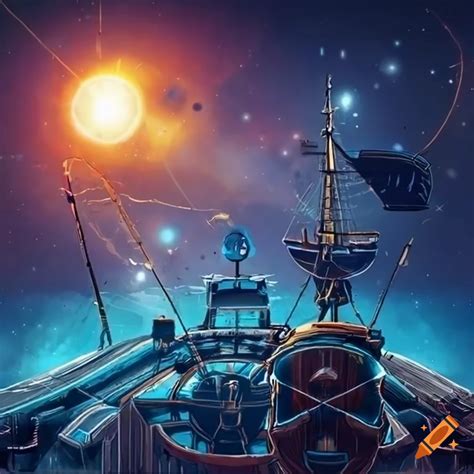 Epic space pirates illustration in futuristic ship cockpit on Craiyon