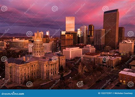 Aerial Drone Photo - City of Denver Colorado at Sunrise Editorial Photography - Image of ...