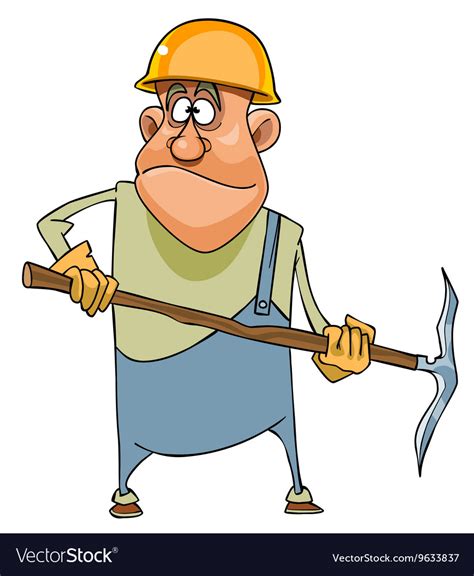 Cartoon man working in a helmet and with pick Vector Image