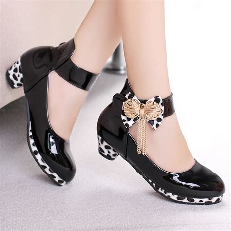 Classic Bow Girl PU Leather Shoes For Girls Party Dance Children Kids ...