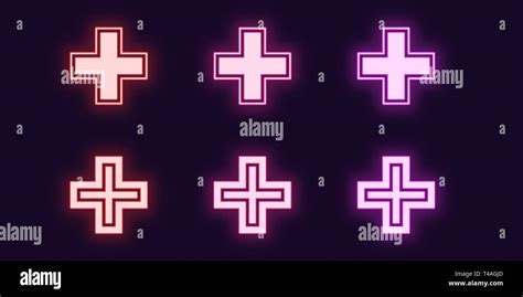 Neon icon set of Medical Cross. Vector illustration of glowing Neon Medical cross. Isolated ...