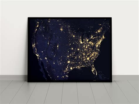 USA Map by Night Print United States Map Poster America Map Wall Art US ...