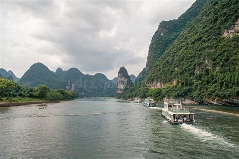 Karst Mountains and Limestone Peaks of Li River in China. Stock Photo ...