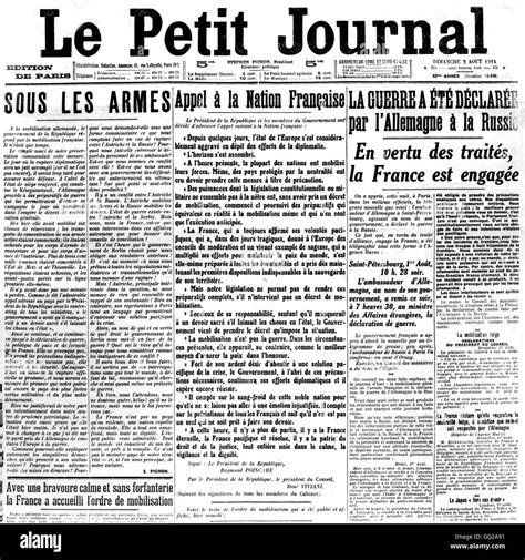 Headline announcing the beginning of the war in the French newspaper ...