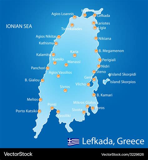 Island of lefkada in greece map Royalty Free Vector Image