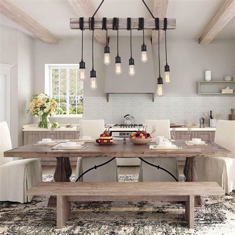 Farmhouse 8 Light Kitchen Island Linear Pendant | Farmhouze Light | Farmhouse Pendant | Linear ...