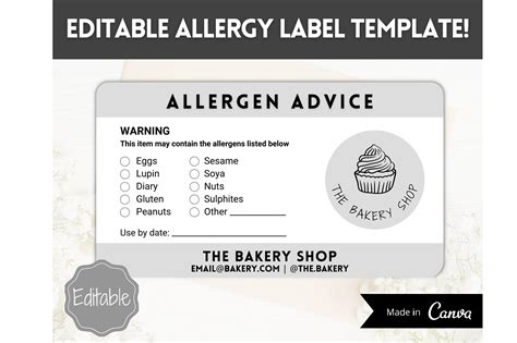 EDITABLE Food Allergy Label Template | Creative Market