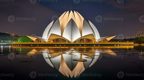 Night view of Lotus Temple. Generative AI 32976257 Stock Photo at Vecteezy