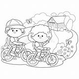 Children Riding Their Bicycles To School Vector Black And White  sketch template