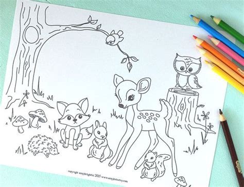 Printable WOODLAND CRITTERS Coloring Page Digital File - Etsy ...