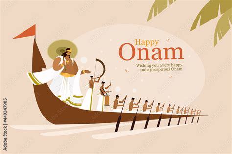 King Mahabali and rowers in a snake boat celebrating Onam . Onam is a harvest festival in Kerala ...