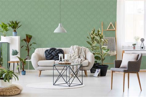 Green Geometric Sage Wallpaper - Peel and Stick or Non-Pasted