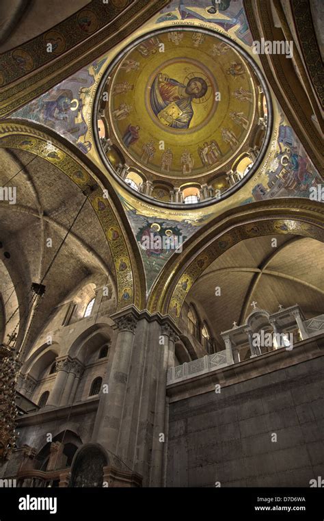 The "Pantokrator" mosaic in the basilica of the Holy Sepulchre. Church of the Holy Sepulchre ...