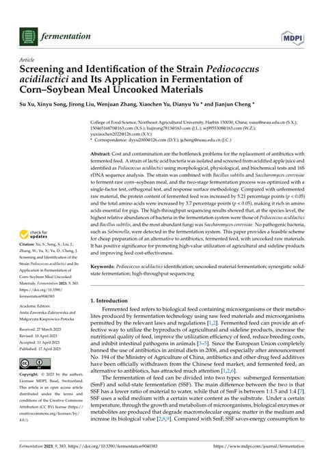 (PDF) Screening and Identification of the Strain Pediococcus acidilactici and Its Application in ...