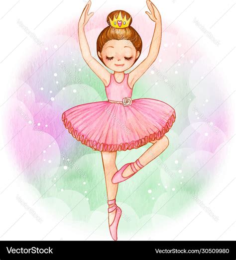 Watercolor princess ballerina brunette Royalty Free Vector