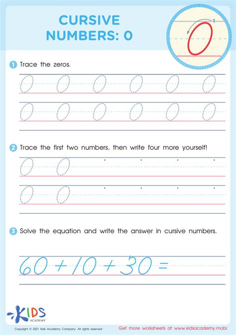 Cursive Numbers Worksheets