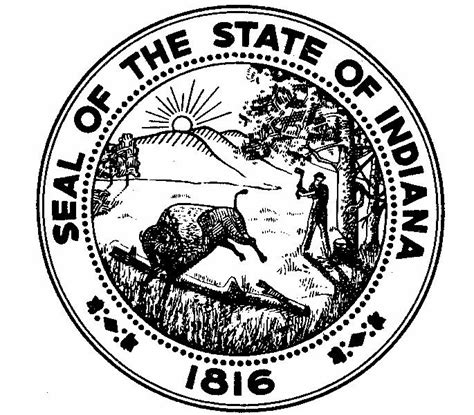 the seal of the state of indiana, with an image of a man on horseback