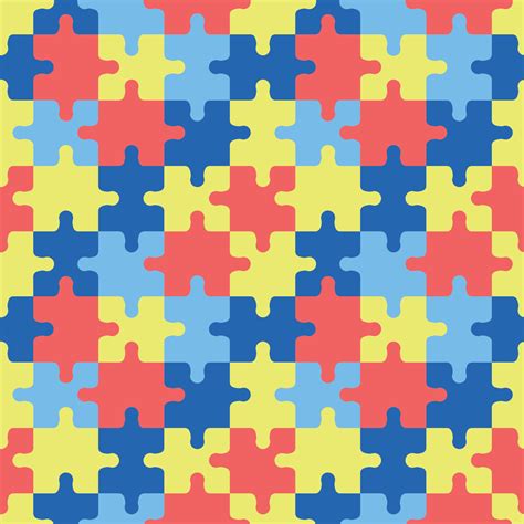 Autism puzzles pattern. Seamless background with colorful yellow, blue and red puzzle pieces ...