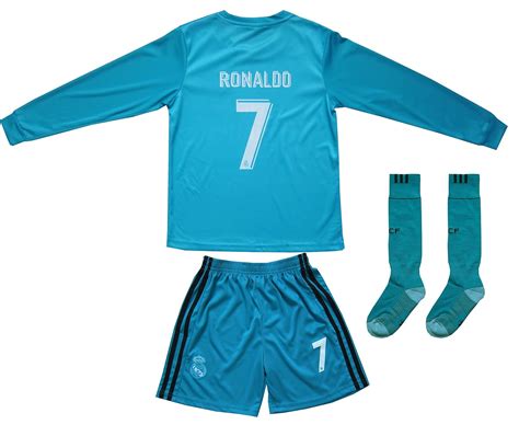 GamesDur 2017/2018 Real Madrid Ronaldo #7 Away Blue Long Sleeve Soccer Kids Jersey & Short Set ...