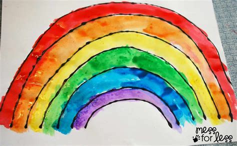 Black Glue and Salt Watercolor Rainbow - Salt Painting for Preschool - Mess for Less