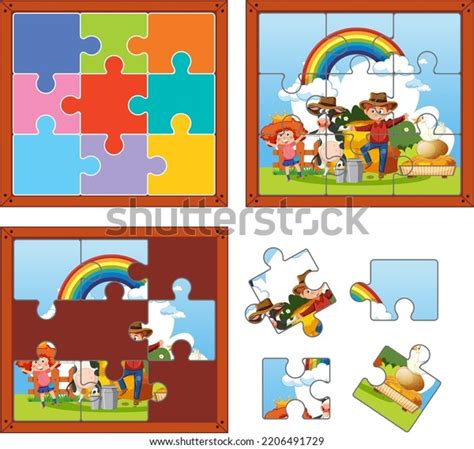 Farm Characters Photo Puzzle Game Template Stock Vector (Royalty Free ...