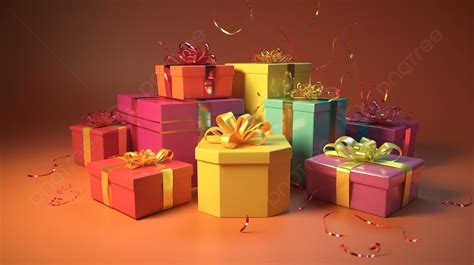 Festive Gift Box Ideas In 3d Rendering Background, Gift Box Ribbon, Birthday Gift Box, Birthday ...