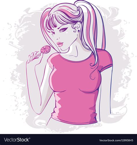 Girl in a pink jacket with lollipop in his hand Vector Image