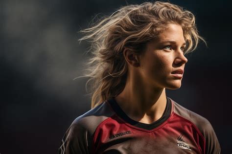 Premium AI Image | Female rugby players competing on the rugby field in ...