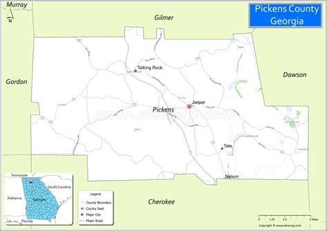 Map of Pickens County, Georgia showing cities, highways & important ...