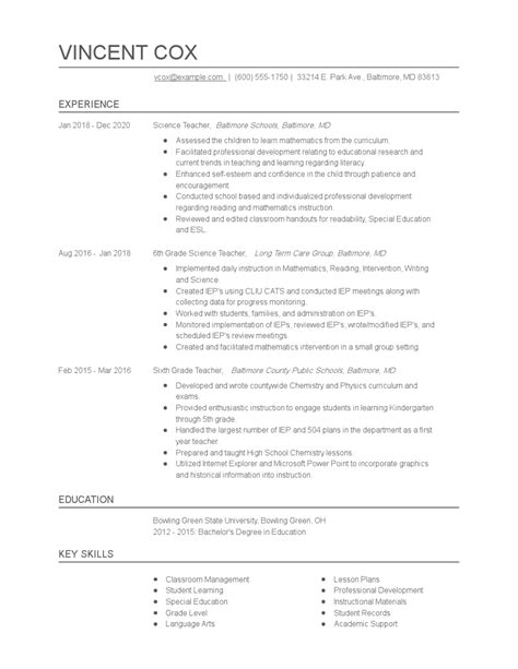 Science Teacher Resume Examples and Tips - Zippia