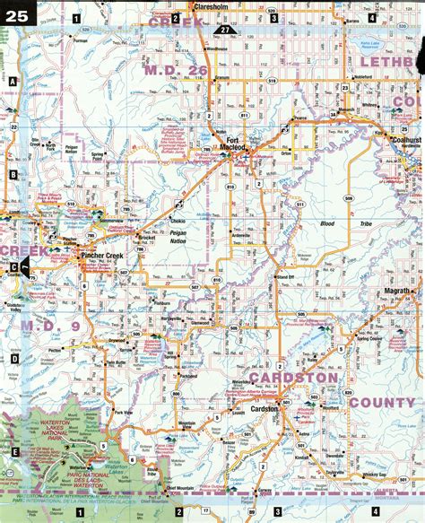 Road map Lethbridge city surrounding area (Alberta, Canada) free large highway