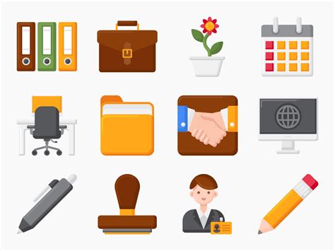 75 Office and Office Supplies Icon Set - Flat Icons