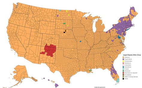 Map of the largest Hispanic ethnic group in each U.S. county - Vivid Maps