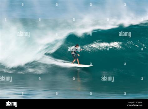 A male surfer emerging from a huge wave in Hawaii Stock Photo - Alamy