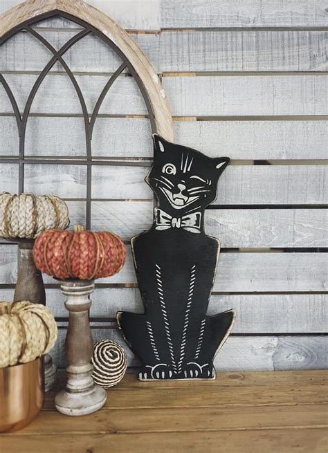 Friendly Black Cat Rustic Home Decor Rustic Halloween Decor - Etsy | Retro halloween decorations ...