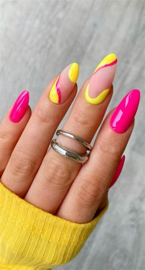 Summer Nail Designs You'll Probably Want To Wear : Hot Pink and Yellow Nails