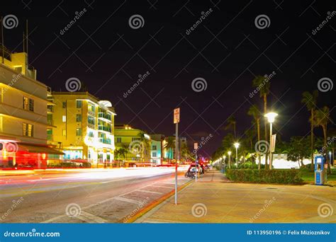 Ocean Drive Miami Beach at Night Editorial Photo - Image of place ...