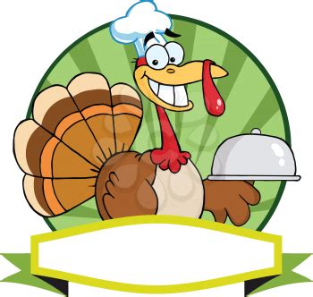 Royalty Free Clipart Image of a Turkey With a Domed Plate Over a Banner ...