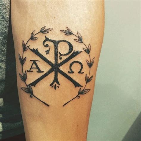 Christ monogram Chi Rho forearm tattoo with Laurel wreath ...